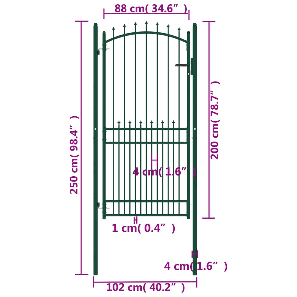 vidaXL Portail de clôture avec pointes Acier 100x200 cm Vert