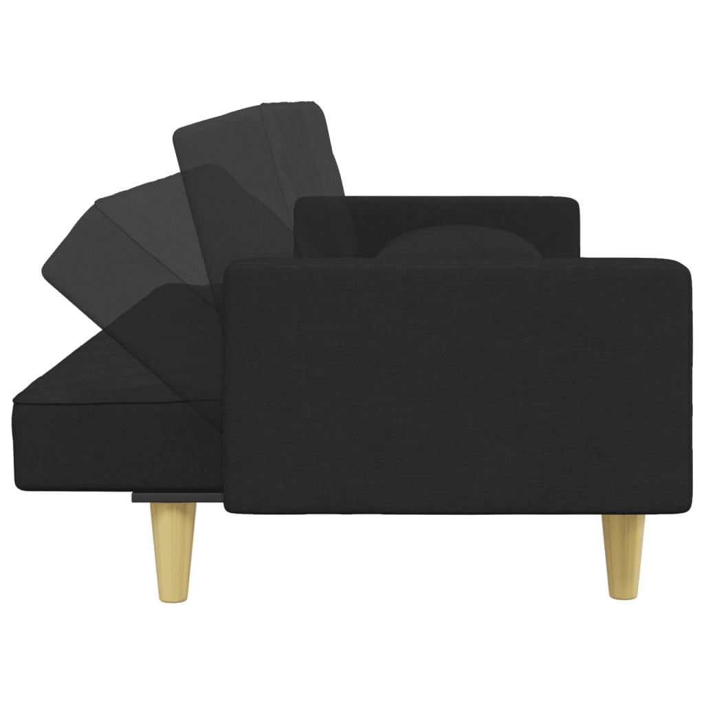 vidaXL Canapé-lit à 2 places et oreillers et repose-pied noir tissu