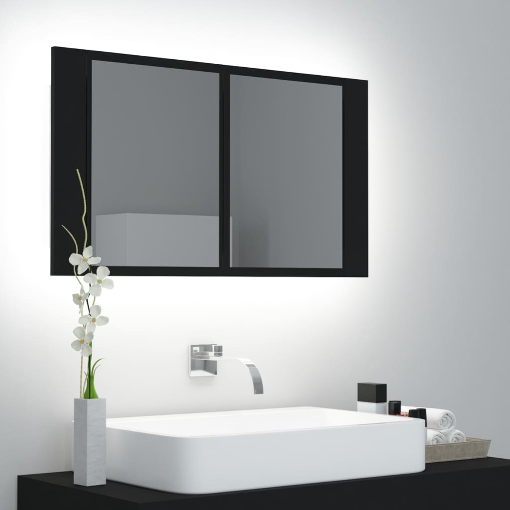 vidaXL Armoire à miroir de salle de bain LED Noir 80x12x45 Acrylique