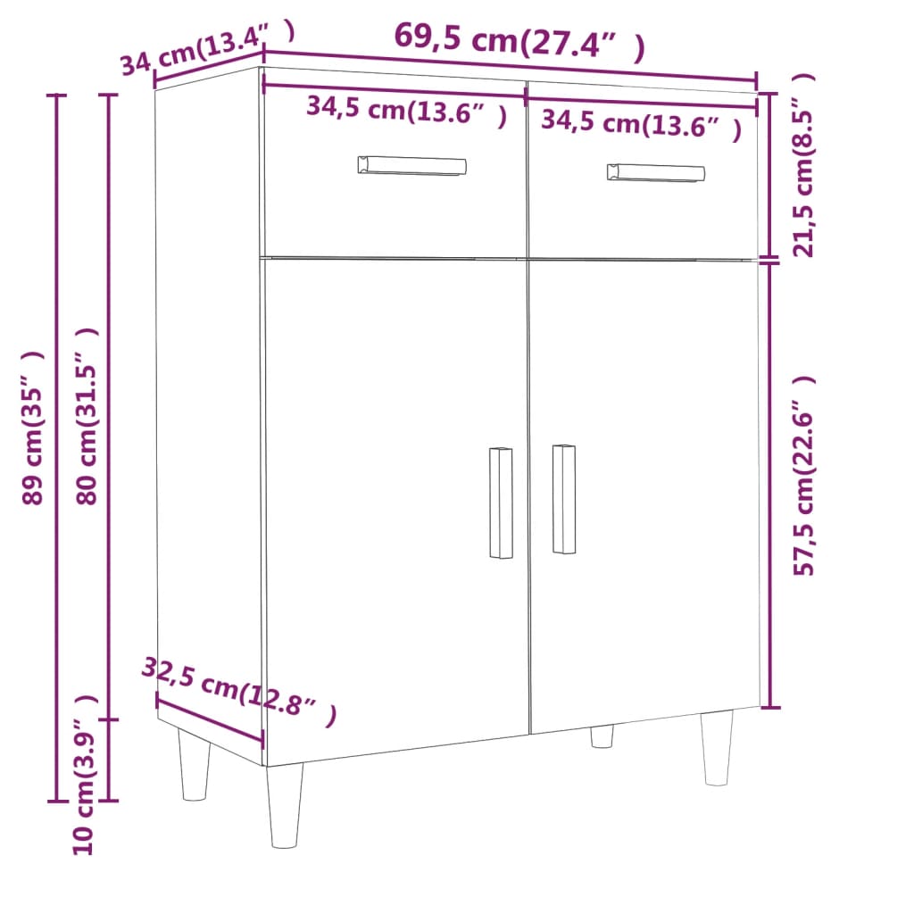 vidaXL Buffet Gris béton 69,5x34x89 cm Bois d'ingénierie