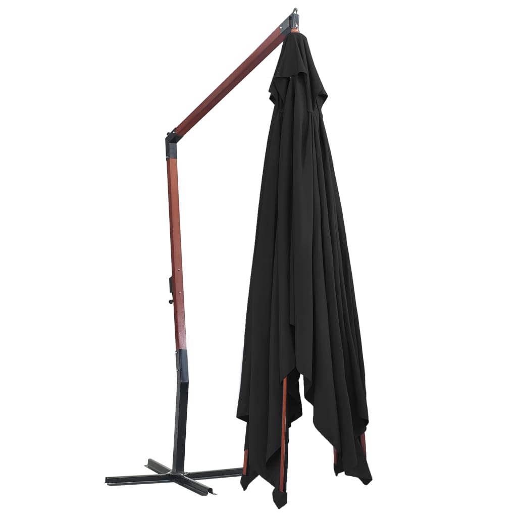 vidaXL Parasol suspendu avec mât en bois 400x300 cm Noir