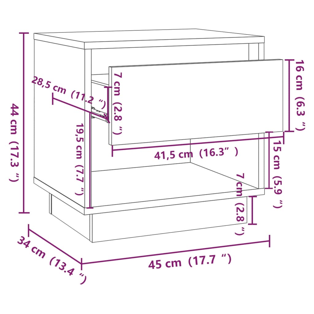 vidaXL Table de chevet Gris béton 45x34x44 cm Aggloméré