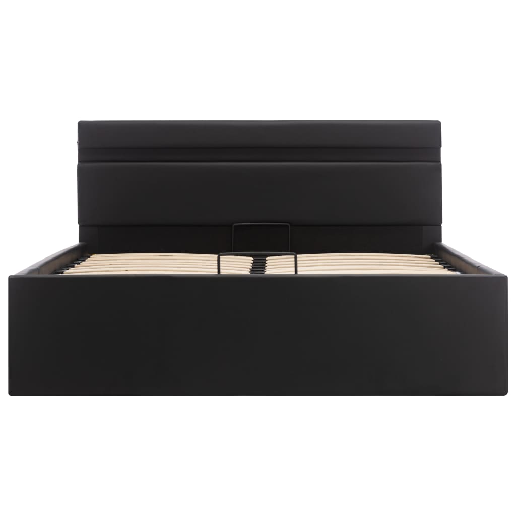 vidaXL Cadre de lit à rangement avec LED Noir Similicuir 140x200 cm