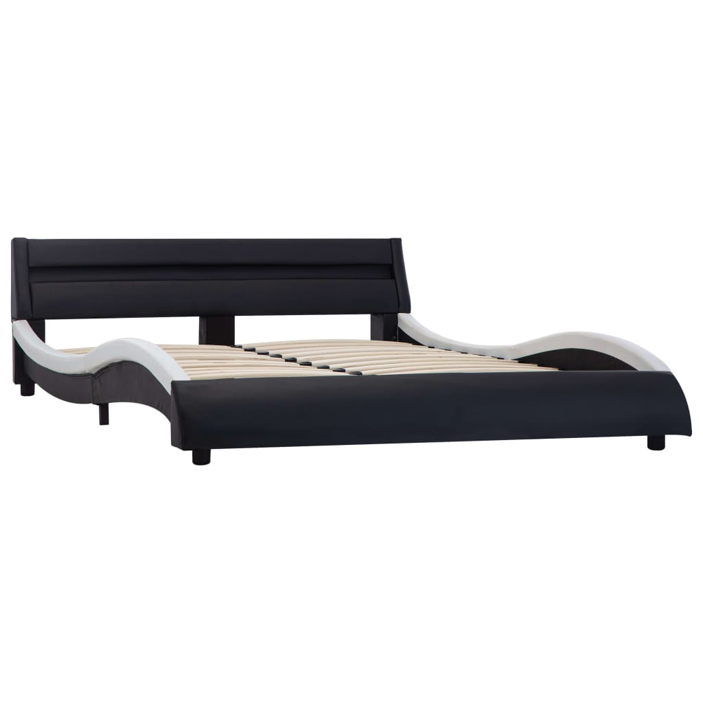 vidaXL Cadre de lit avec LED Noir et blanc Similicuir 160 x 200 cm