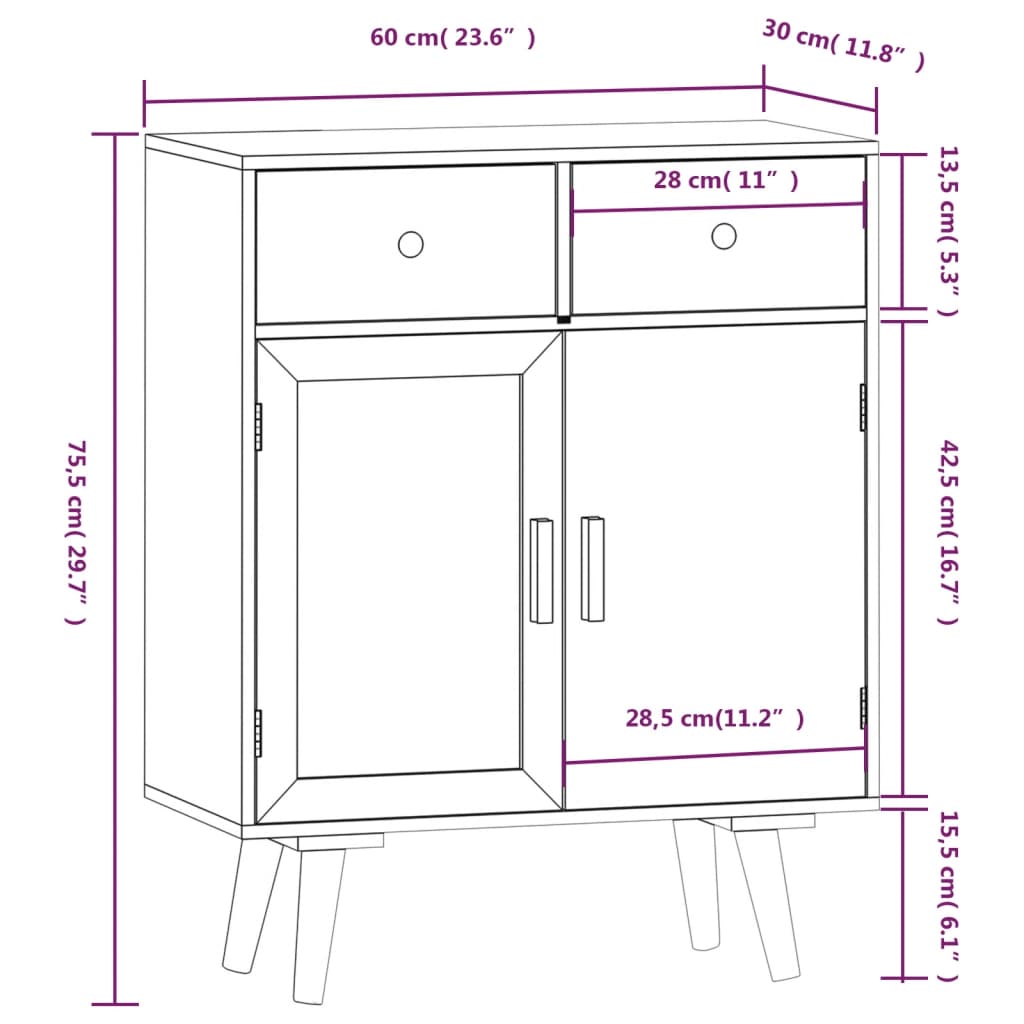 vidaXL Buffet avec tiroirs 60x30x75,5 cm bois d'ingénierie
