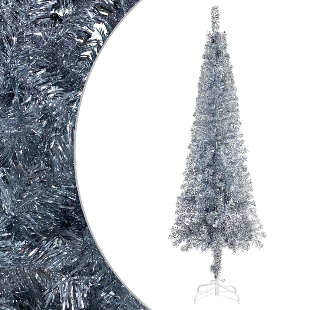 vidaXL Arbre de Noël mince pré-éclairé argenté 180 cm