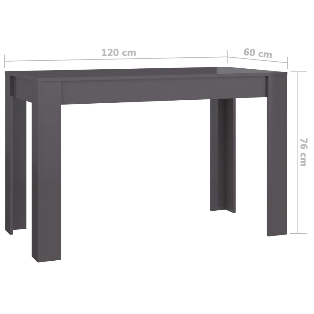 vidaXL Table de salle à manger Gris brillant 120x60x76 cm Aggloméré