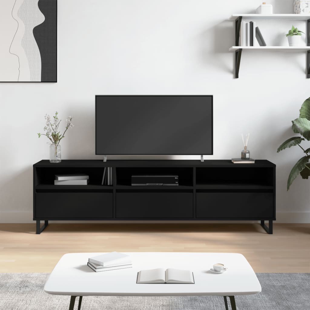 vidaXL Meuble TV noir 150x30x44,5 cm bois d'ingénierie