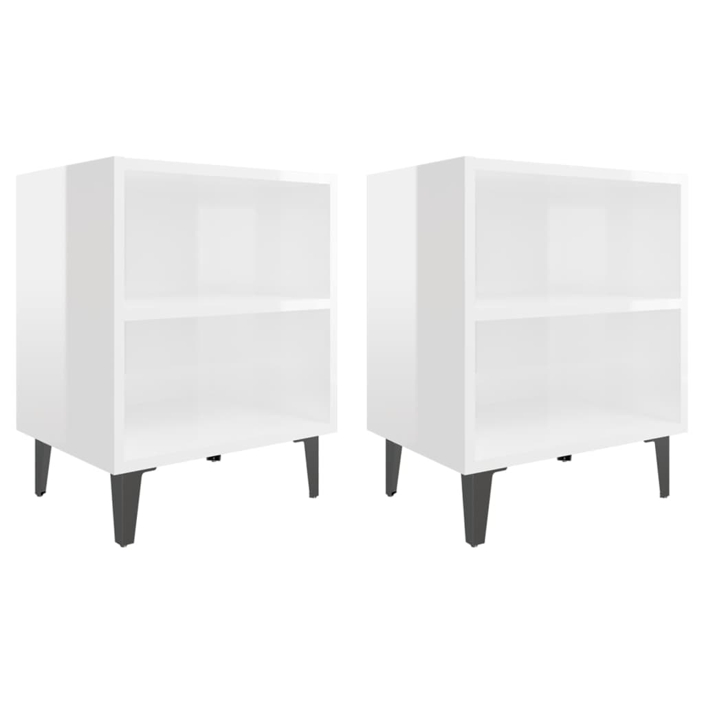 vidaXL Tables de chevet pieds en métal 2 pcs blanc brillant 40x30x50cm