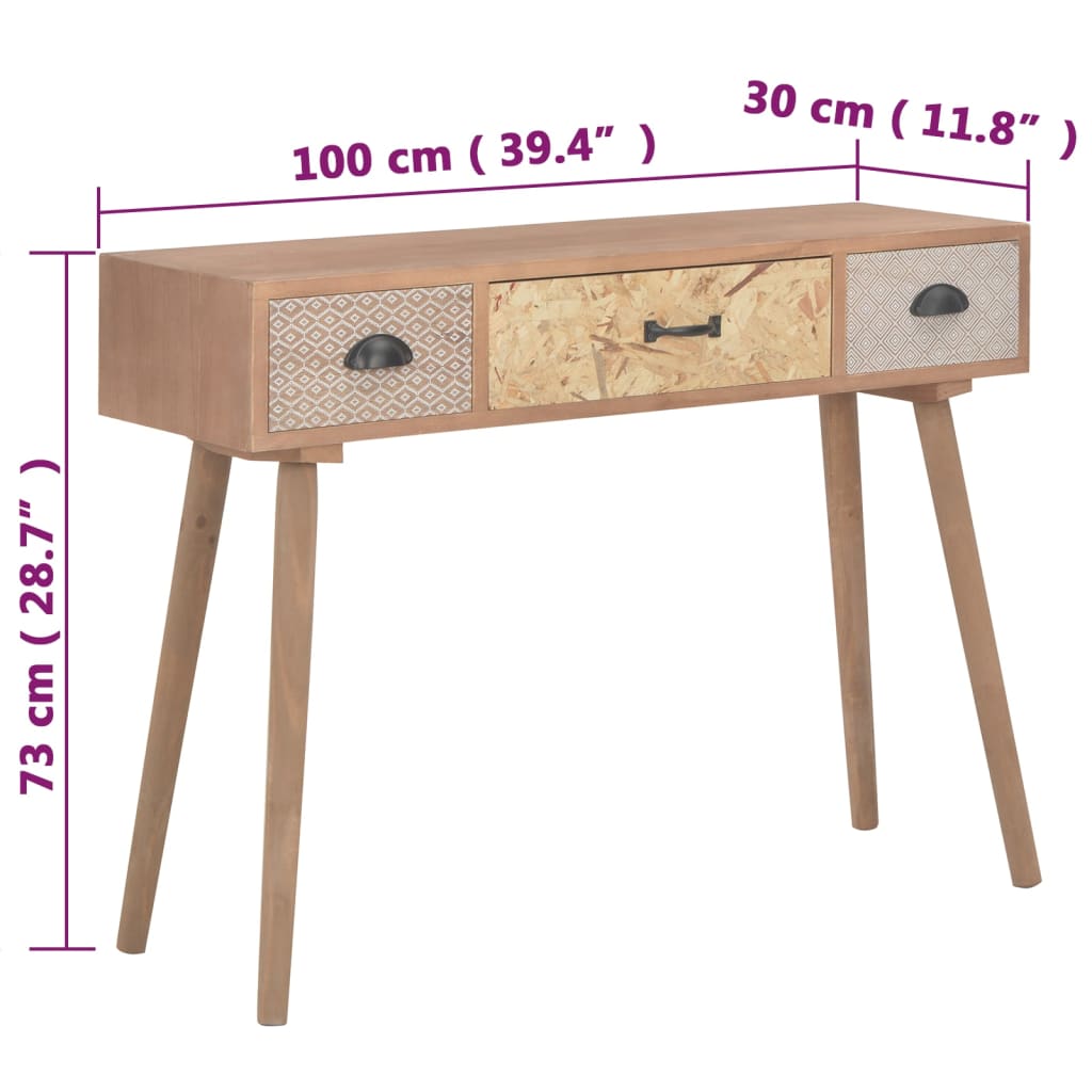 vidaXL Table console avec 3 tiroirs 100 x 30 x 73 cm Bois de pin massif