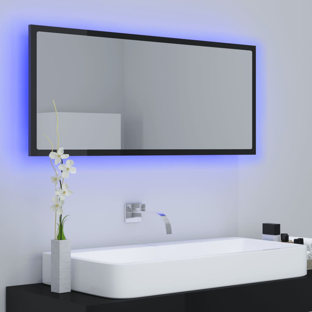 vidaXL Miroir LED de salle de bain Noir brillant 100x8,5x37 Acrylique