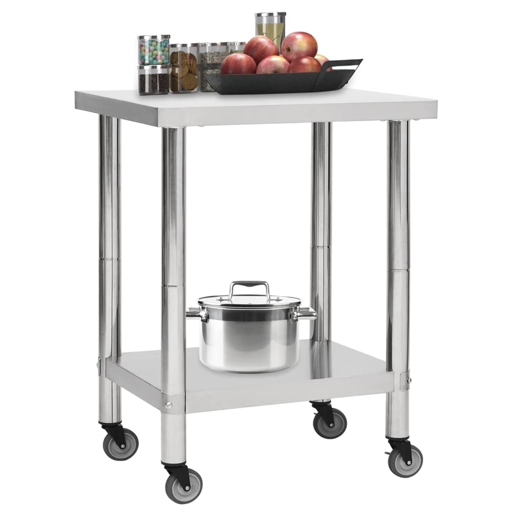 vidaXL Table de travail de cuisine avec roues 80x30x85 cm Inox