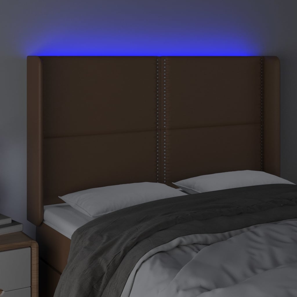 vidaXL Tête de lit à LED Marron 147x16x118/128 cm Similicuir