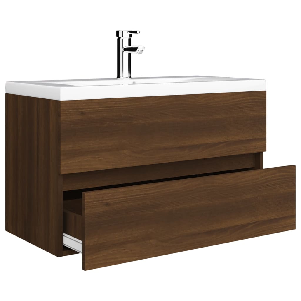 vidaXL Meuble lavabo avec bassin intégré Chêne brun Bois d'ingénierie