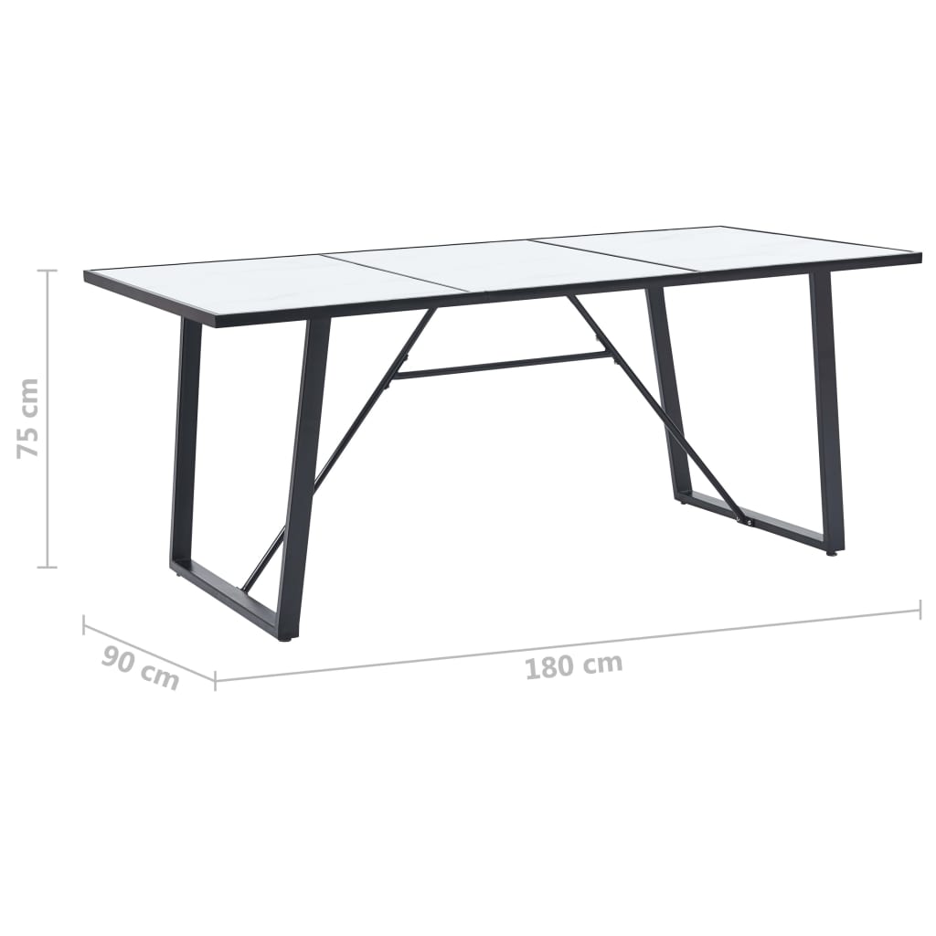 vidaXL Table de salle à manger Blanc 180x90x75 cm Verre trempé