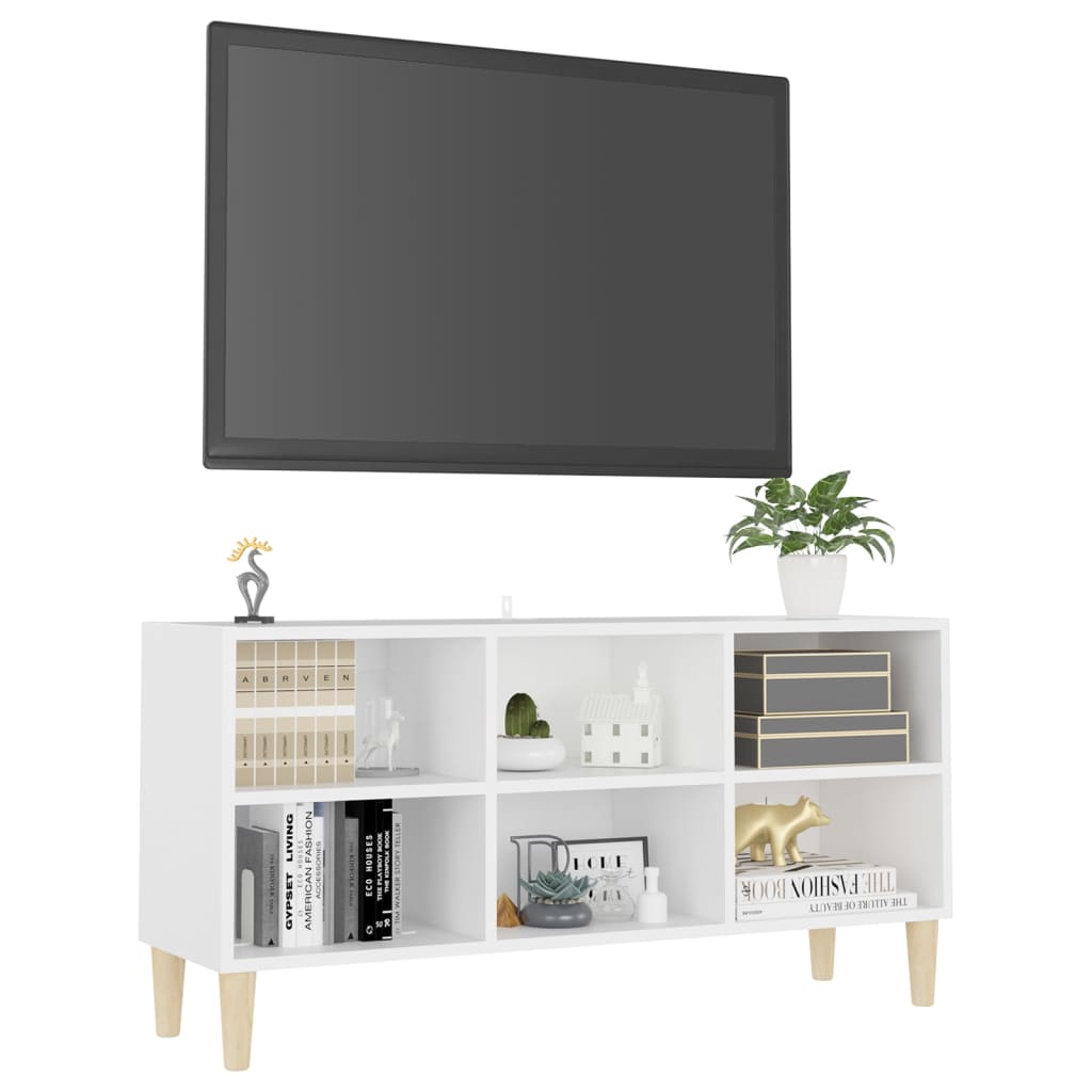 vidaXL Meuble TV avec pieds en bois massif Blanc 103,5x30x50 cm