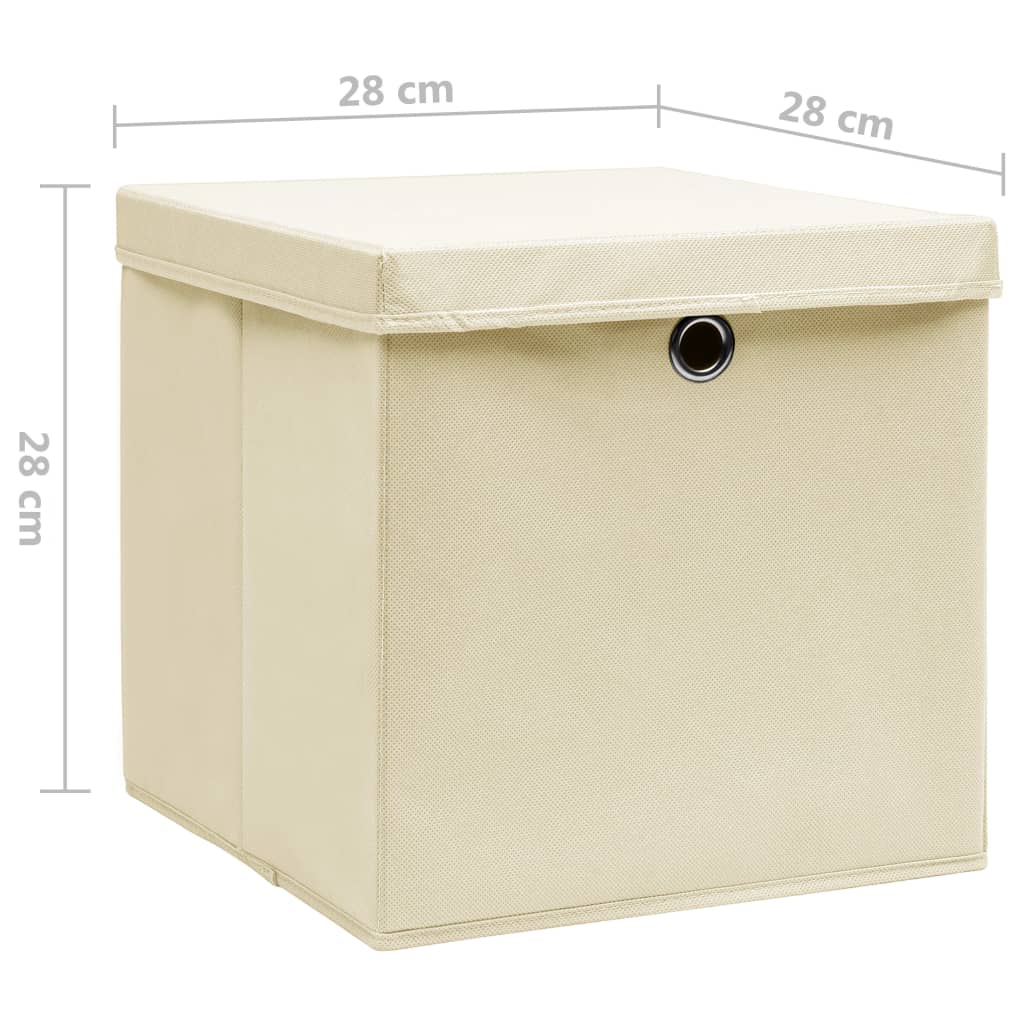 vidaXL Boîtes de rangement avec couvercles 10 pcs 28x28x28 cm Crème
