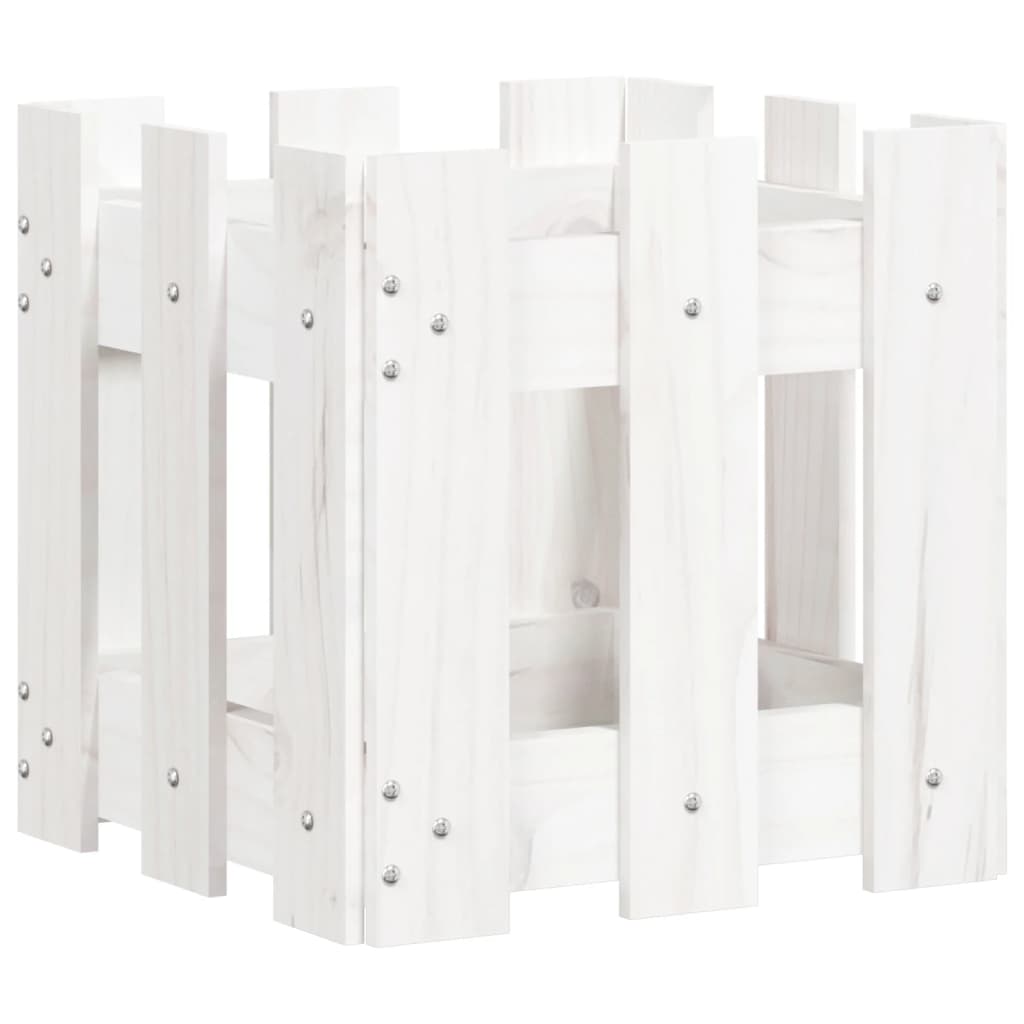vidaXL Jardinière avec design de clôture blanc 30x30x30 cm pin massif