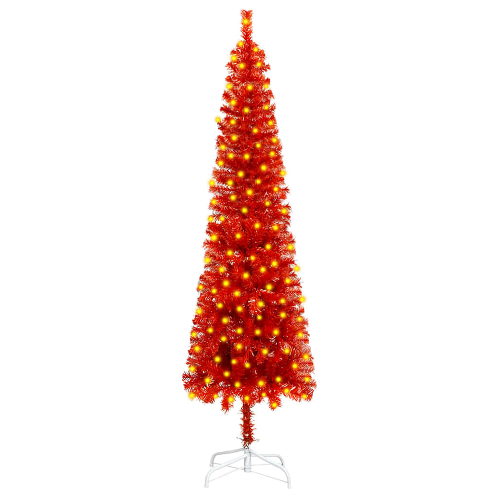 vidaXL Arbre de Noël mince pré-éclairé rouge 150 cm