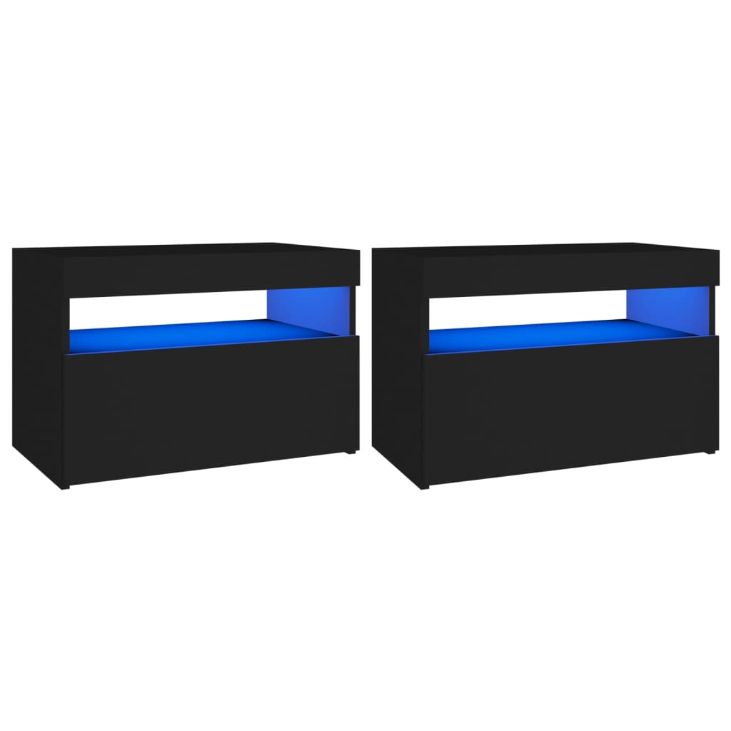vidaXL Tables de chevet avec lumières LED 2 pcs noir 60x35x40 cm