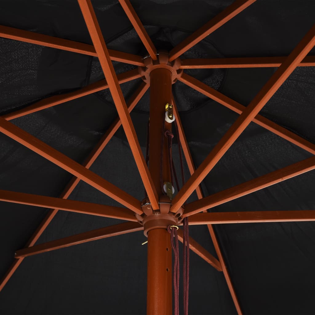 vidaXL Parasol d'extérieur avec mât en bois 350 cm Noir