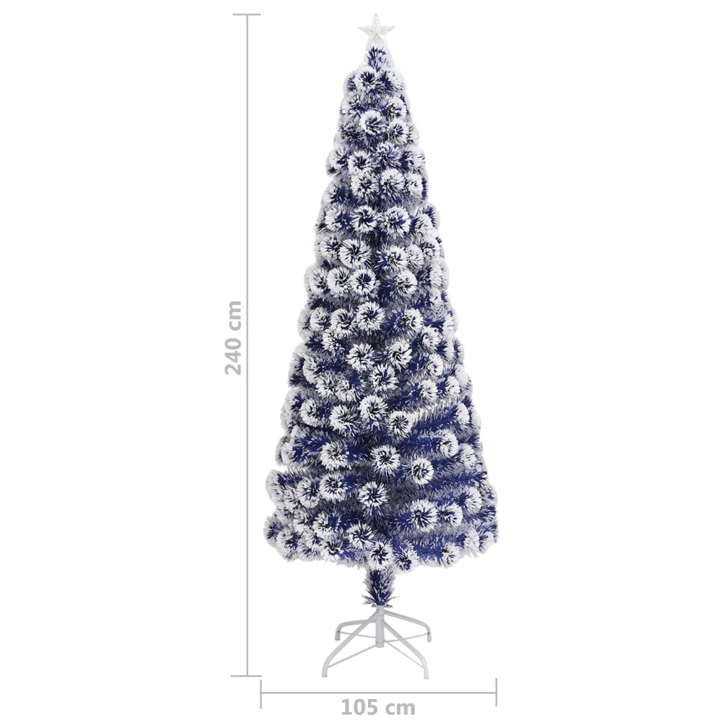 vidaXL Sapin de Noël artificiel LED Blanc et bleu 240 cm Fibre optique