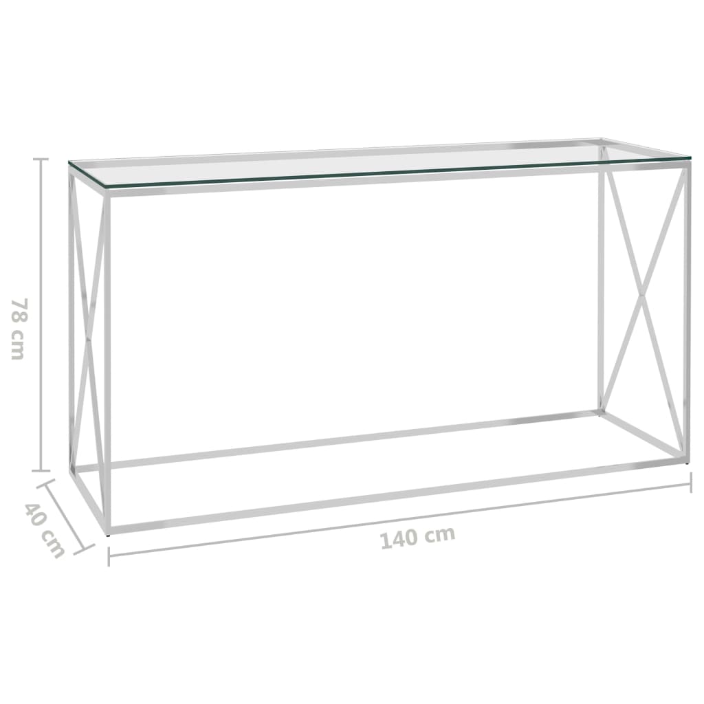 vidaXL Table d'appoint Argenté 140x40x78 cm Acier inoxydable et verre