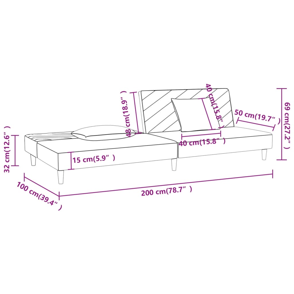 vidaXL Canapé-lit à 2 places avec deux oreillers Gris clair Tissu