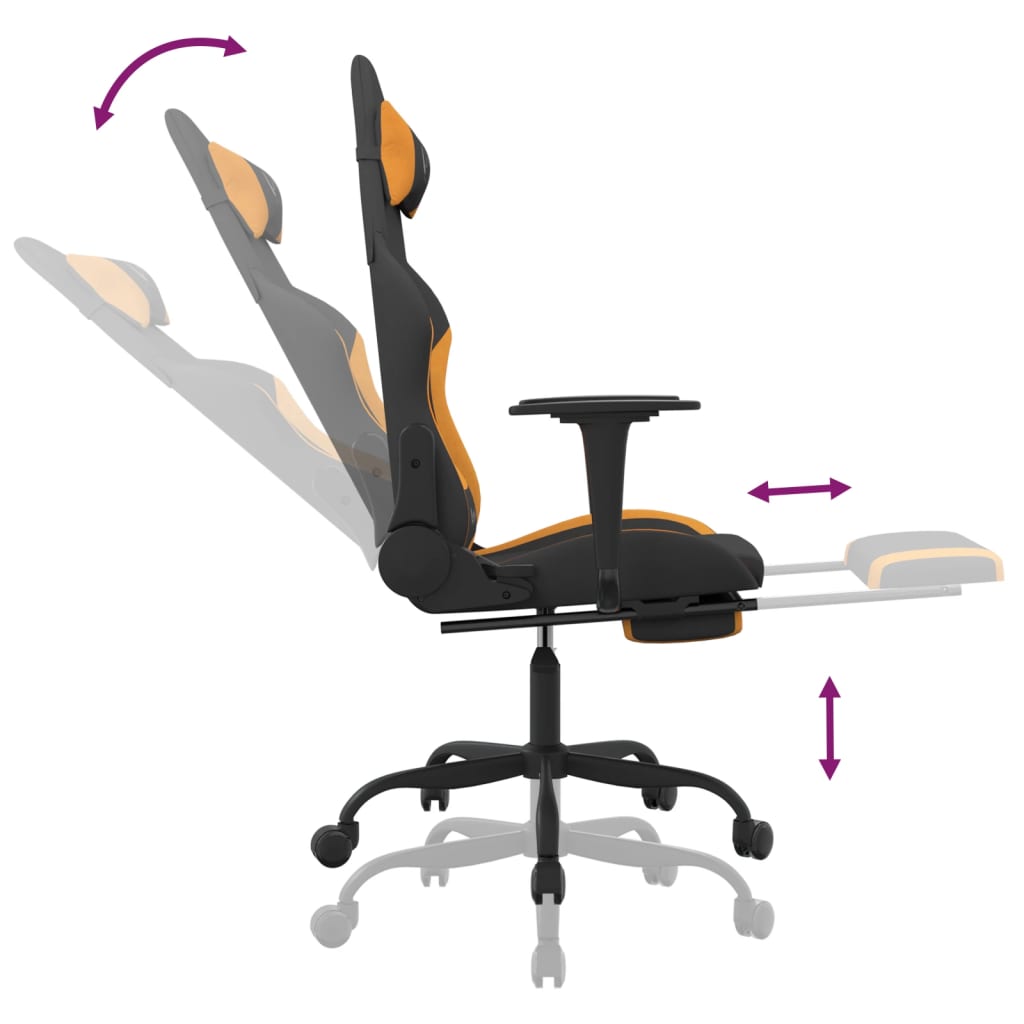 vidaXL Chaise de jeu de massage avec repose-pied Noir et orange Tissu