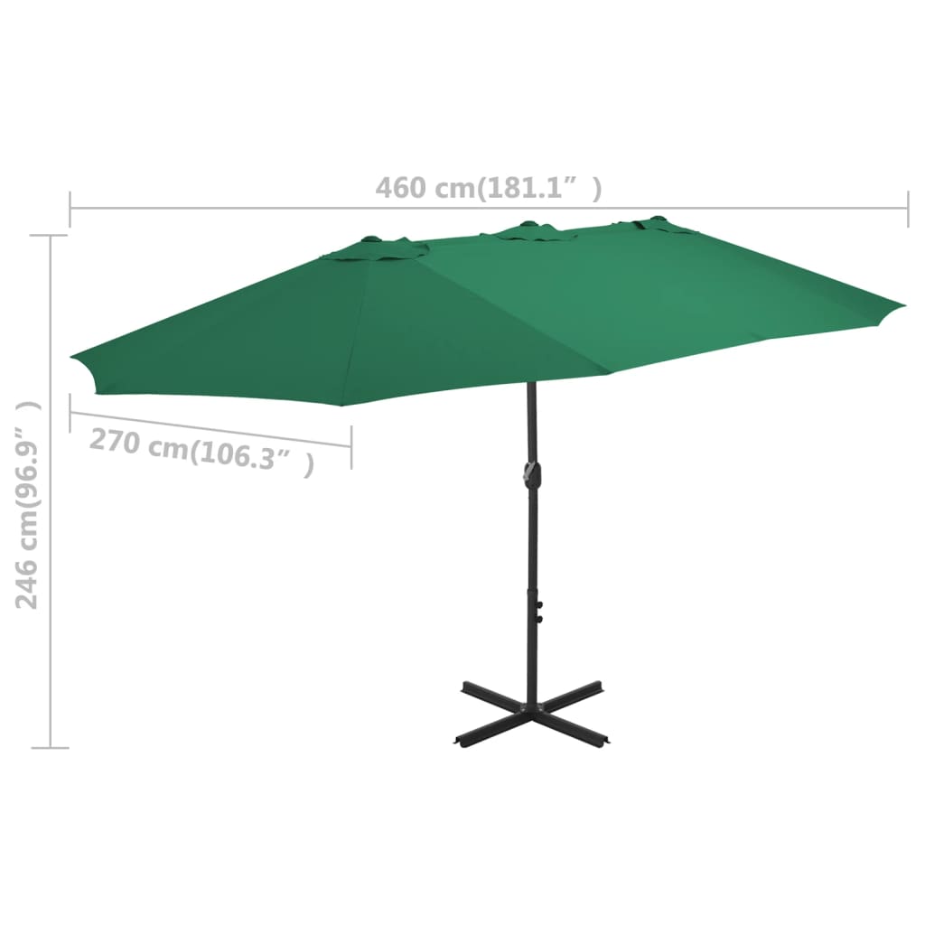 vidaXL Parasol d'extérieur et mât en aluminium 460 x 270 cm Vert