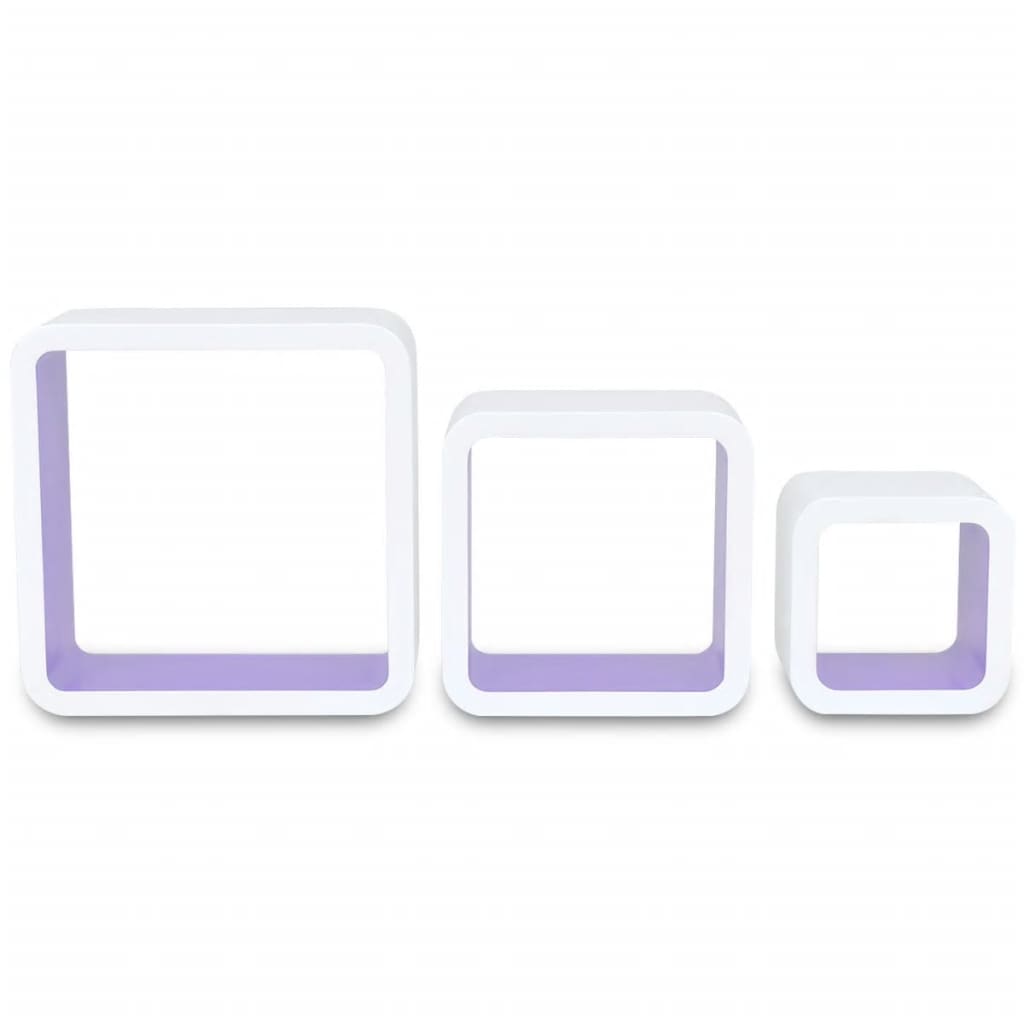 3 Etagères cubes murales en MDF Blanc-Violet pour Livres/DVD