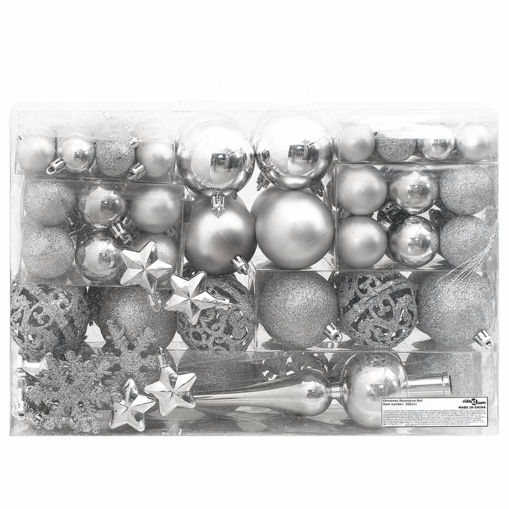 vidaXL Ensemble de boules de Noël 111 pièces argenté polystyrène