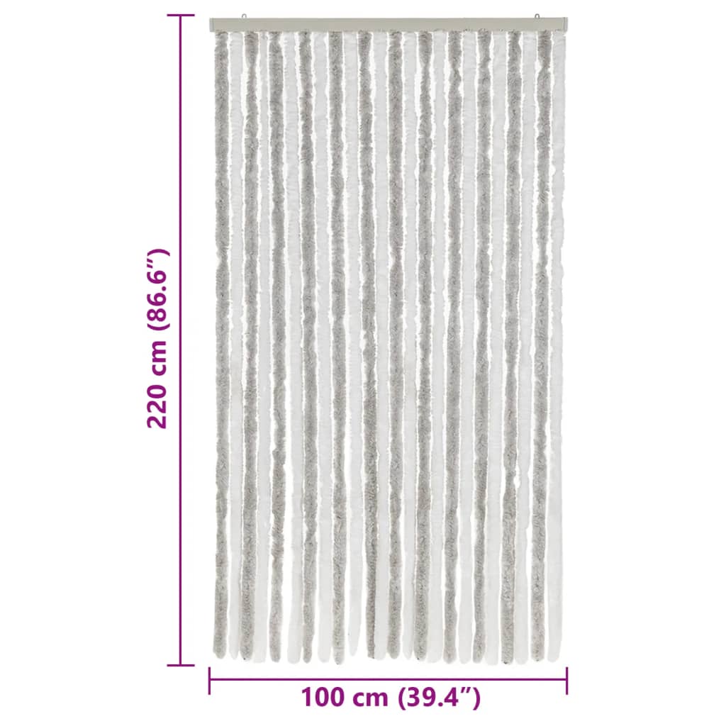 vidaXL Rideau anti-mouches gris clair et blanc 100x220 cm chenille