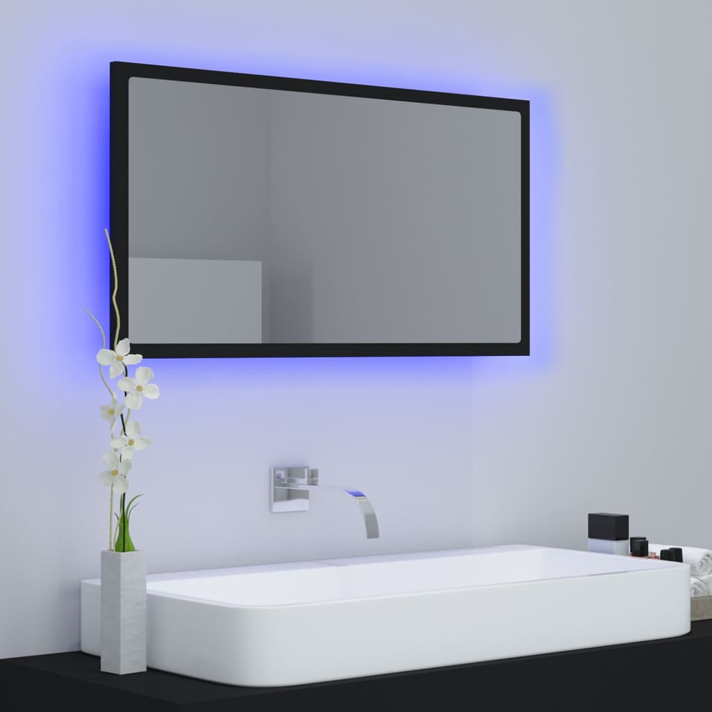 vidaXL Miroir à LED de salle de bain Noir 80x8,5x37 cm Acrylique