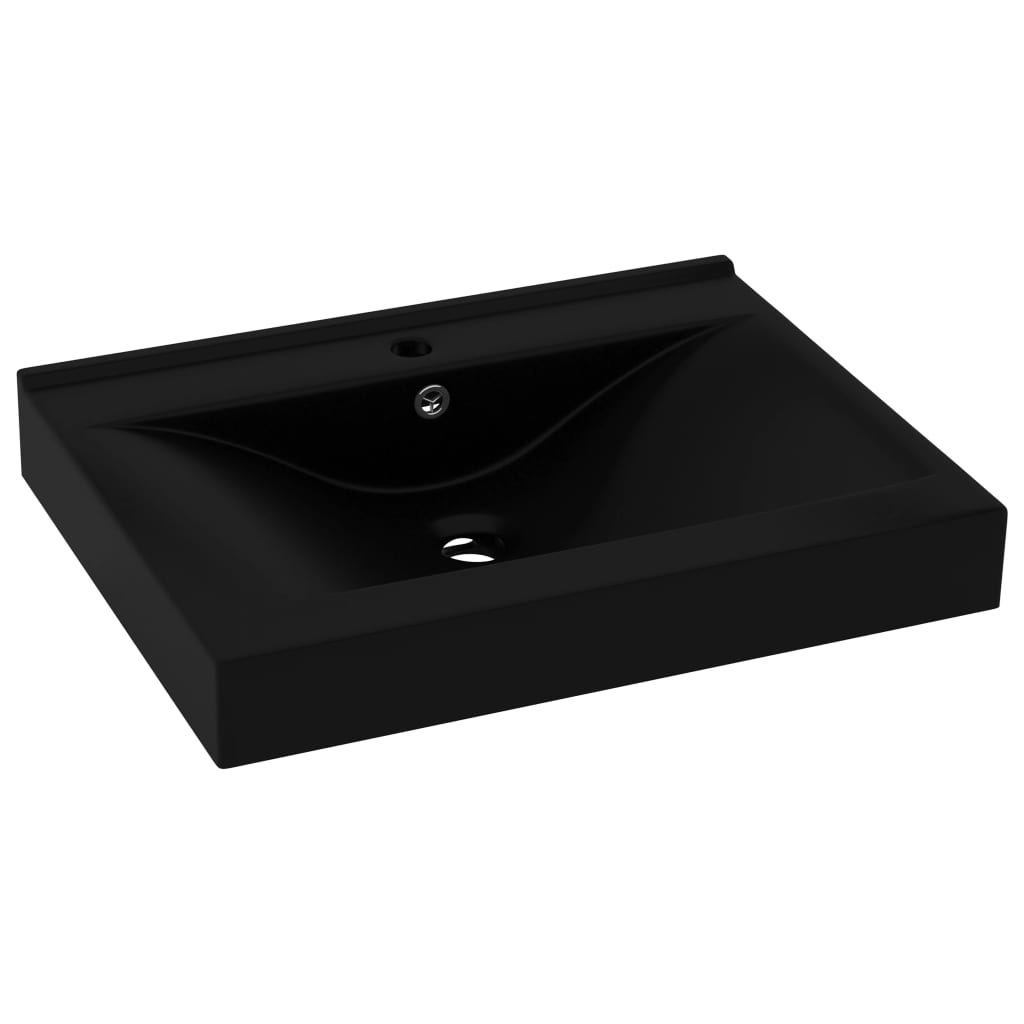 vidaXL Lavabo avec trou de robinet Noir mat 60x46 cm Céramique