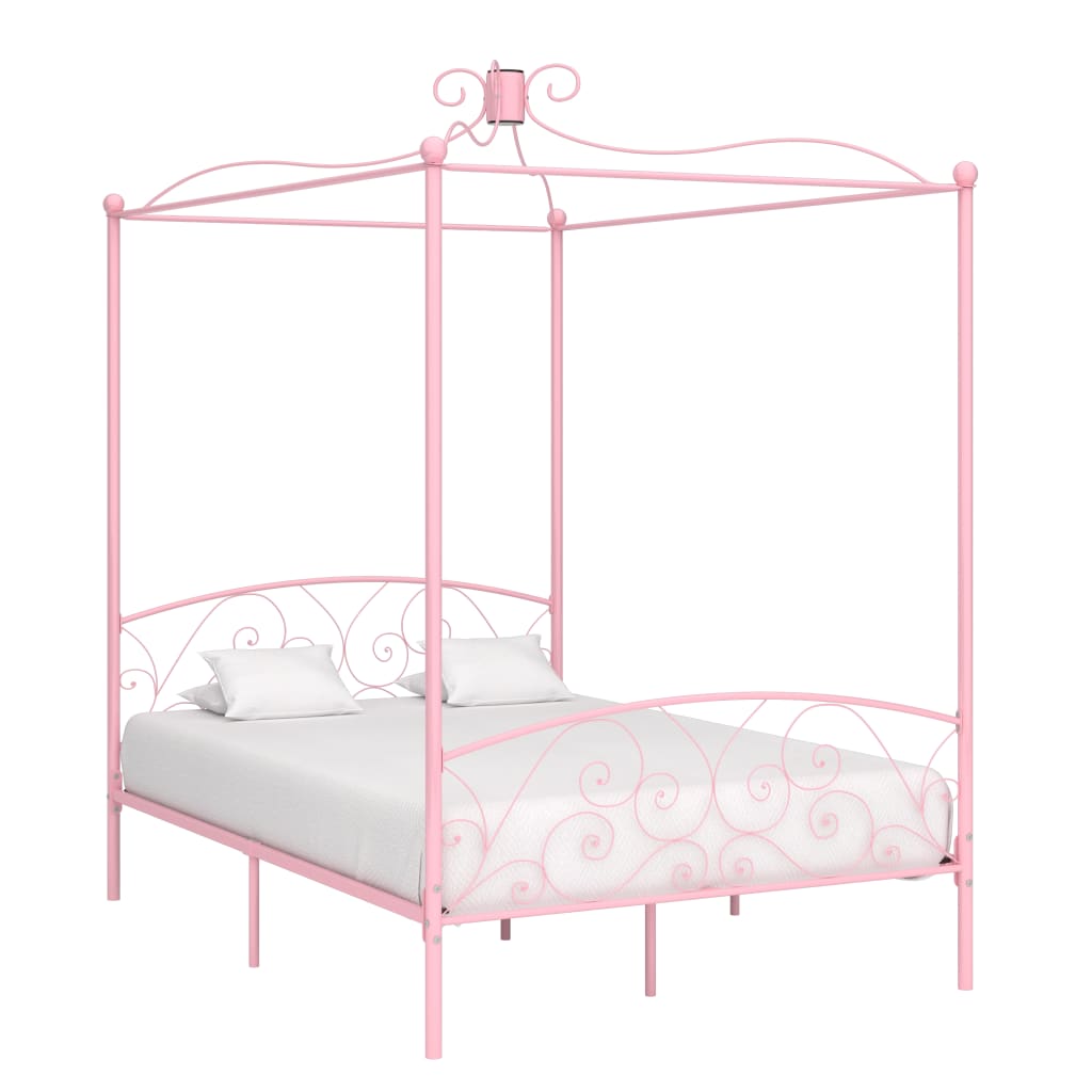 vidaXL Cadre de lit à baldaquin Rose Métal 120 x 200 cm