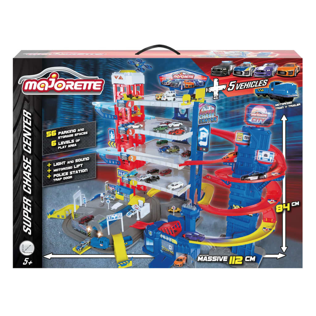 majoRETTE Garage de jeu avec 5 véhicules jouets Super Chase Center