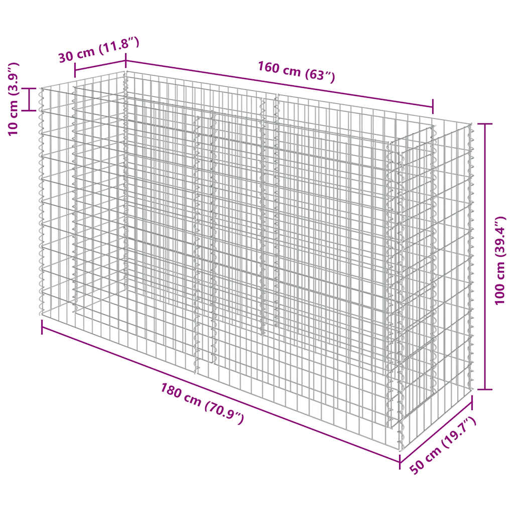 Lit Surélevé à Gabion En Acier Galvanisé 300x100x20 Cm - VidaXL, Jardinière Patio, Neuf