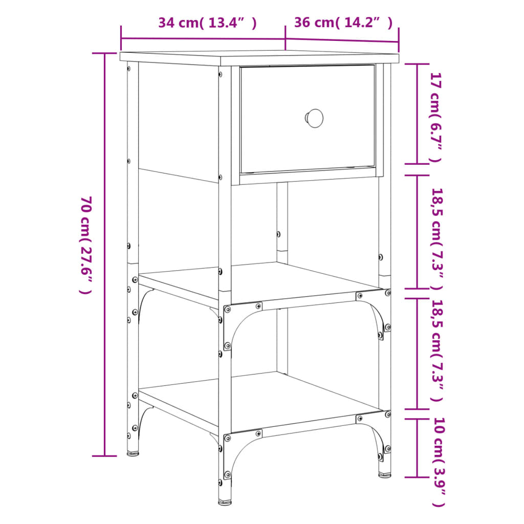 vidaXL Table de chevet chêne sonoma 34x36x70 cm bois d'ingénierie