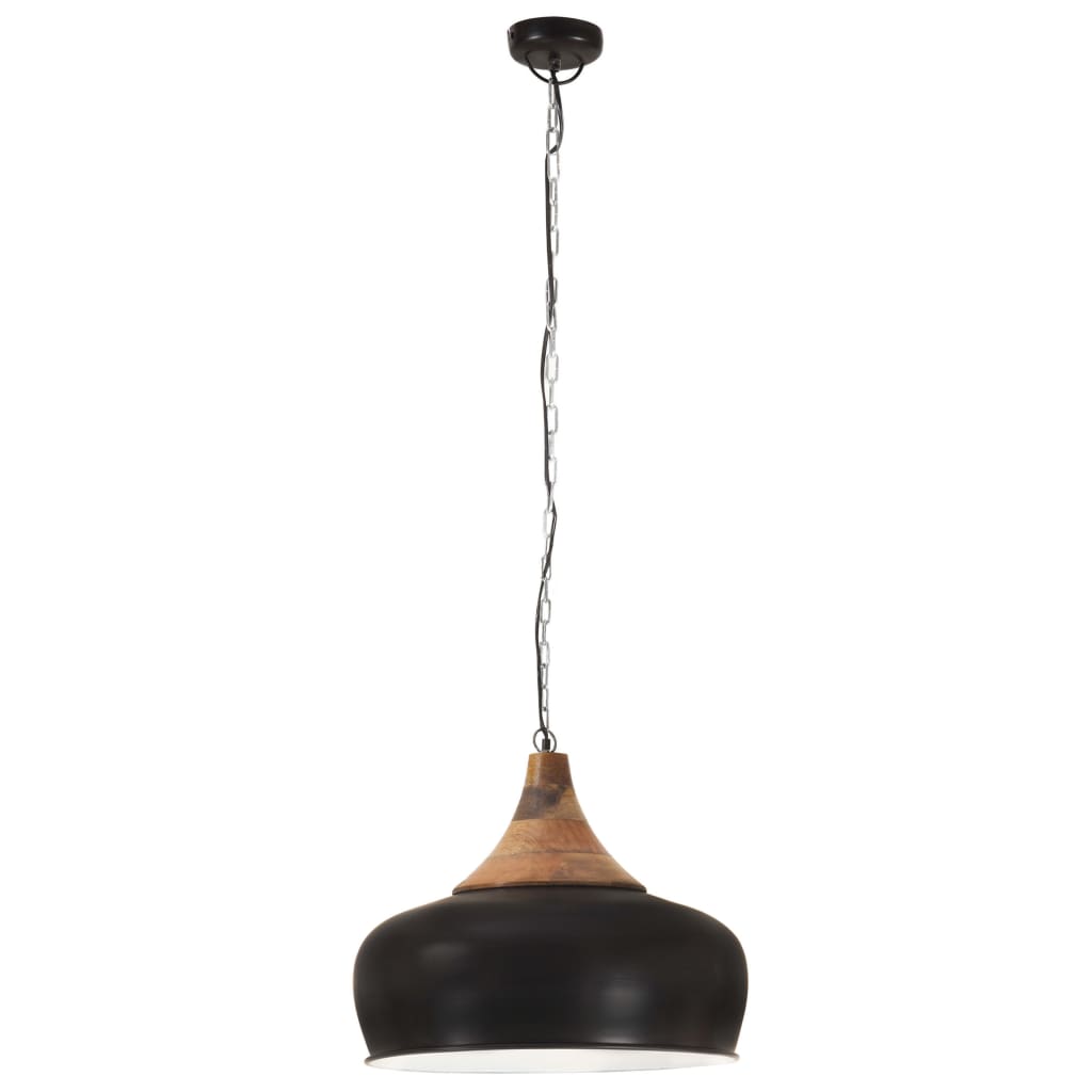 vidaXL Lampe suspendue industrielle Noir Fer et bois solide 45 cm E27