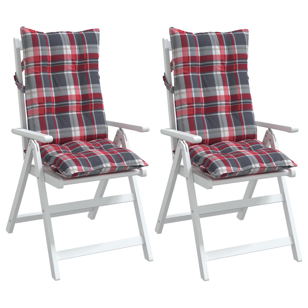 vidaXL Coussins de chaise à dossier haut lot de 2 motif carreaux rouge