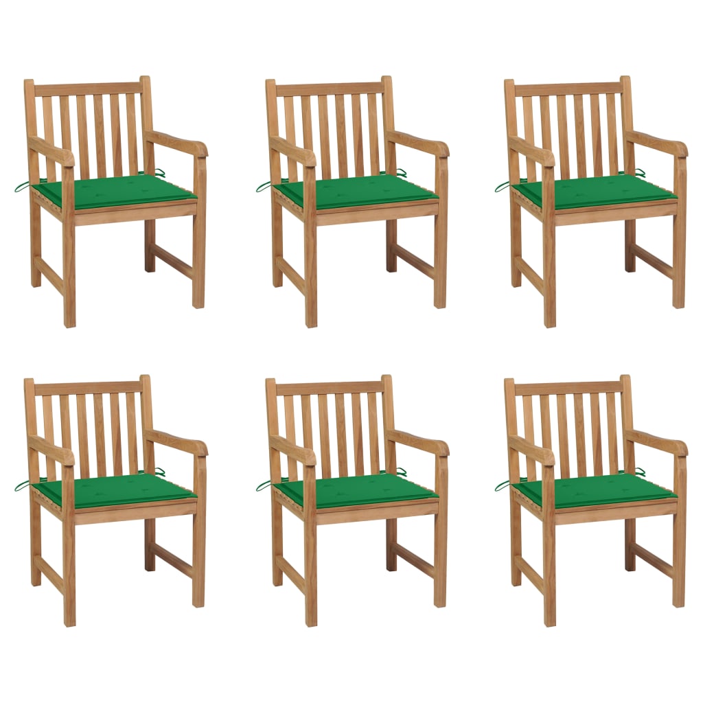 vidaXL Chaises de jardin 6 pcs avec coussins vert Bois de teck massif