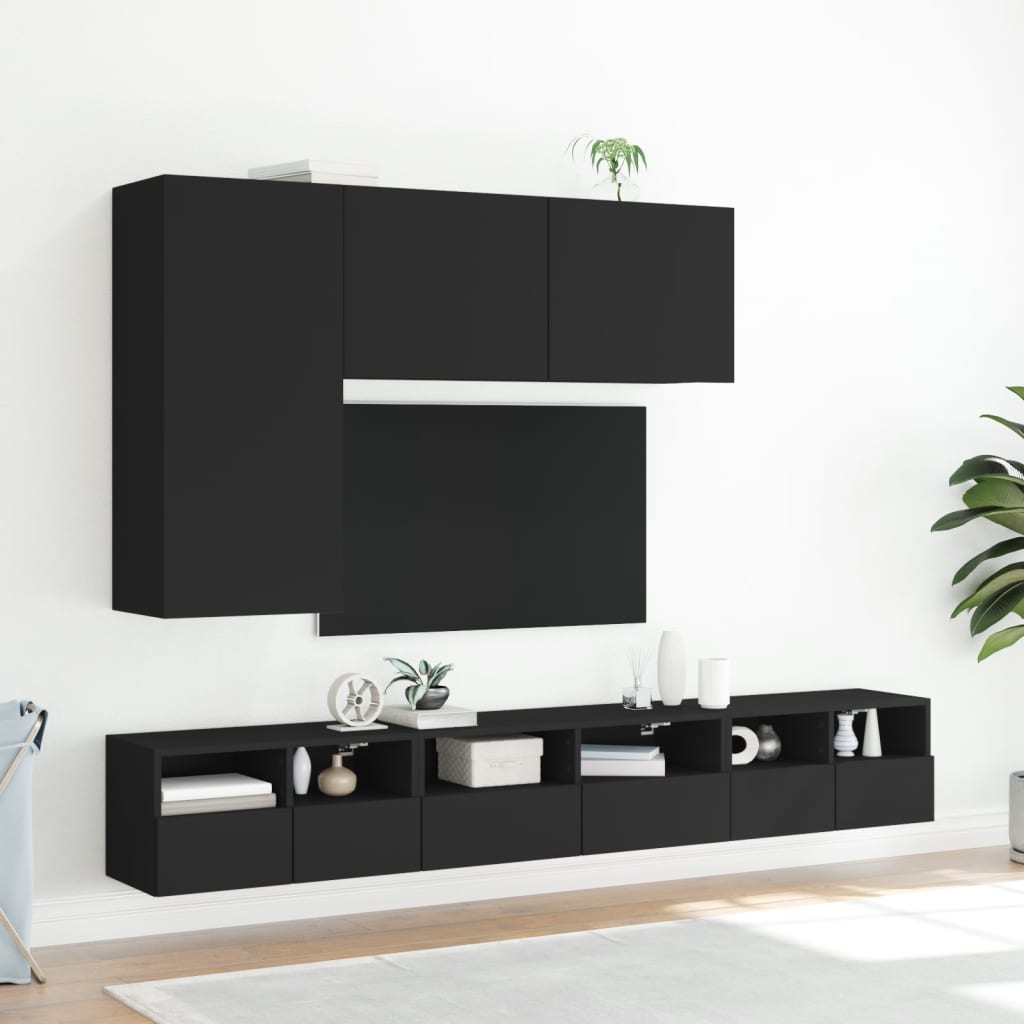 vidaXL Meuble TV mural noir 60x30x30 cm bois d'ingénierie