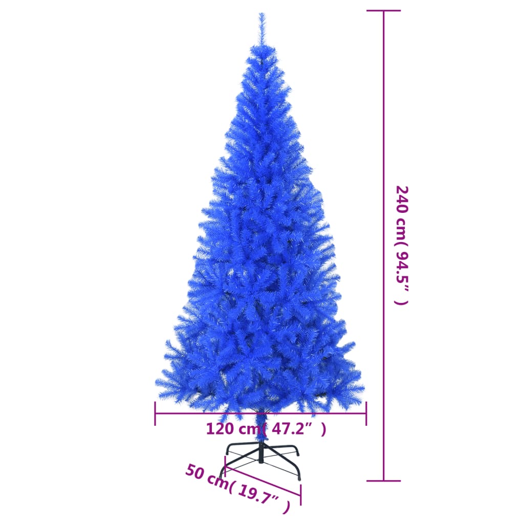 vidaXL Sapin de Noël artificiel avec support bleu 240 cm PVC
