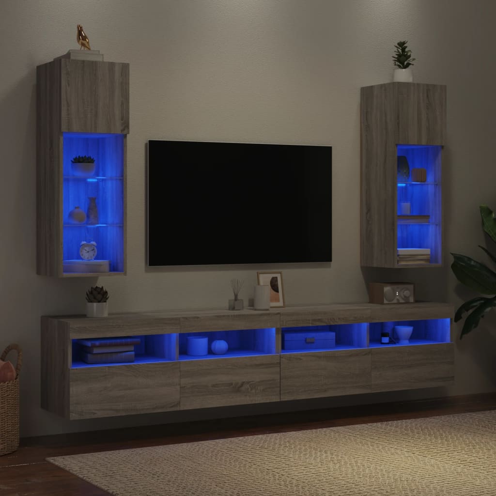 vidaXL Meubles TV avec lumières LED 2 pcs sonoma gris 30,5x30x90 cm