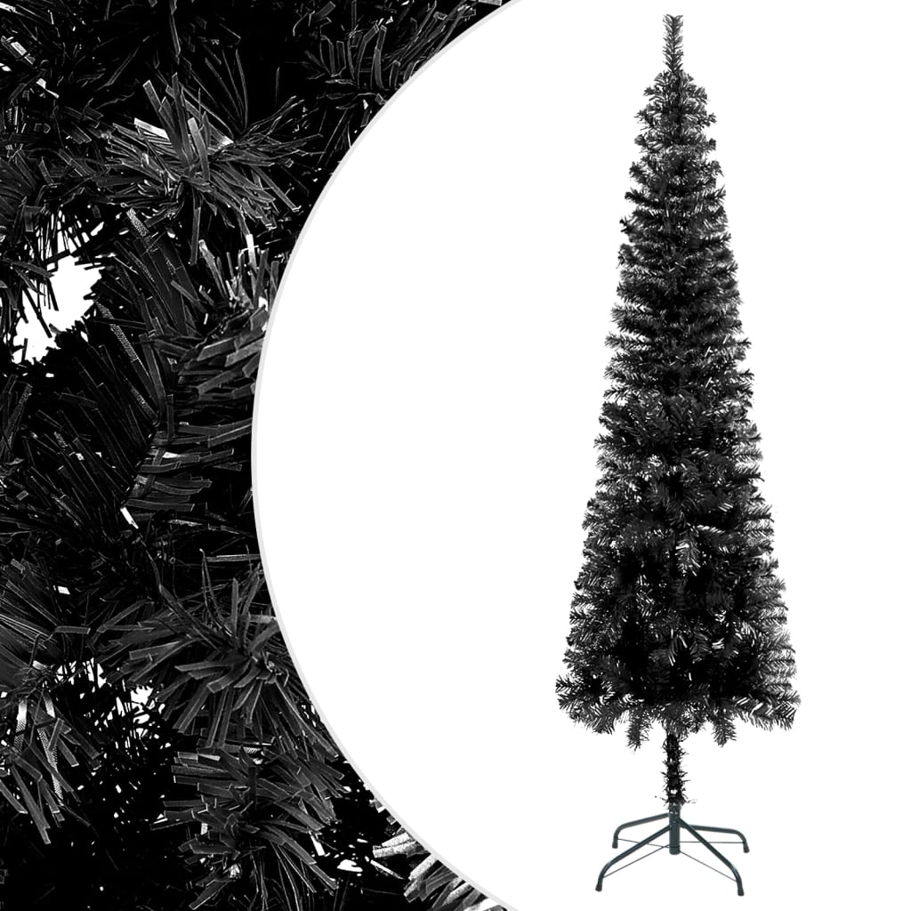 vidaXL Arbre de Noël mince pré-éclairé et boules noir 120 cm