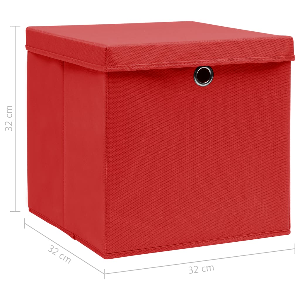 vidaXL Boîtes de rangement et couvercles 4 pcs Rouge 32x32x32 cm Tissu