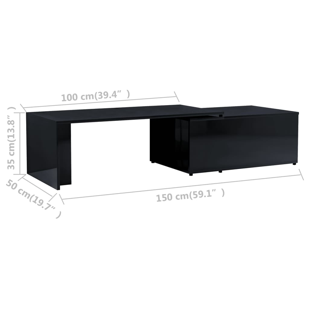 vidaXL Table basse Noir brillant 150x50x35 cm Aggloméré