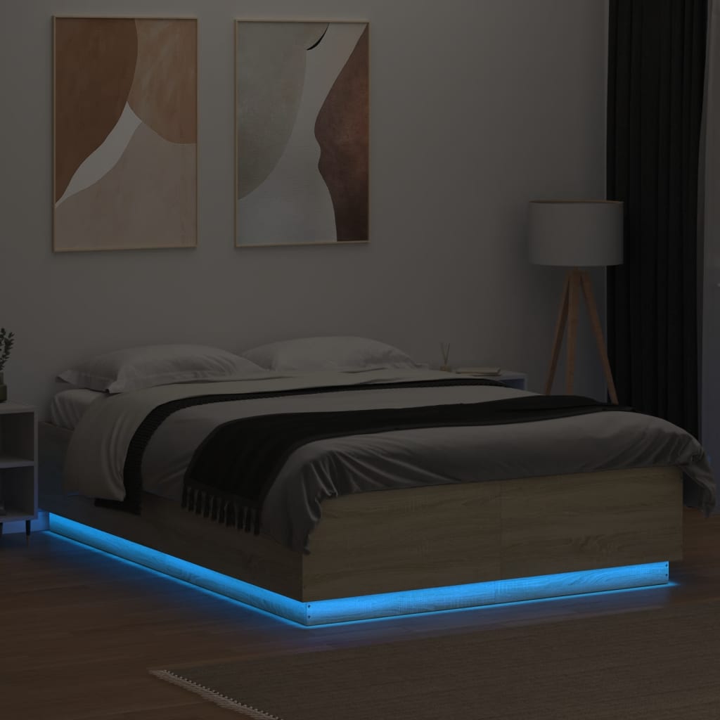 vidaXL Cadre de lit avec lumières LED chêne sonoma 150x200 cm