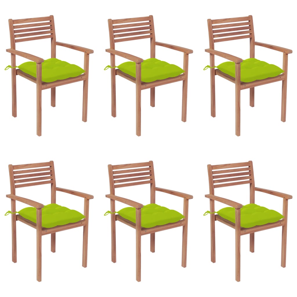 vidaXL Chaises de jardin empilables avec coussins 6 pcs Teck solide